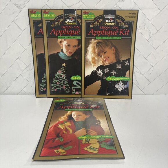 Tulip Other - Lot Of 4 Vintage Tulip Treasures Iron On Applique Kit 90s Ugly Christmas Sweater